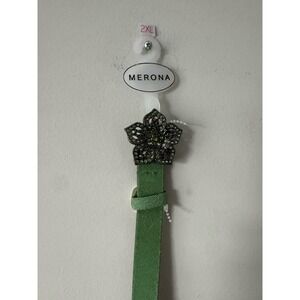 Vintage Merona Women's Suede Leather Belt Light Green With Flower Buckle 2XL NWT